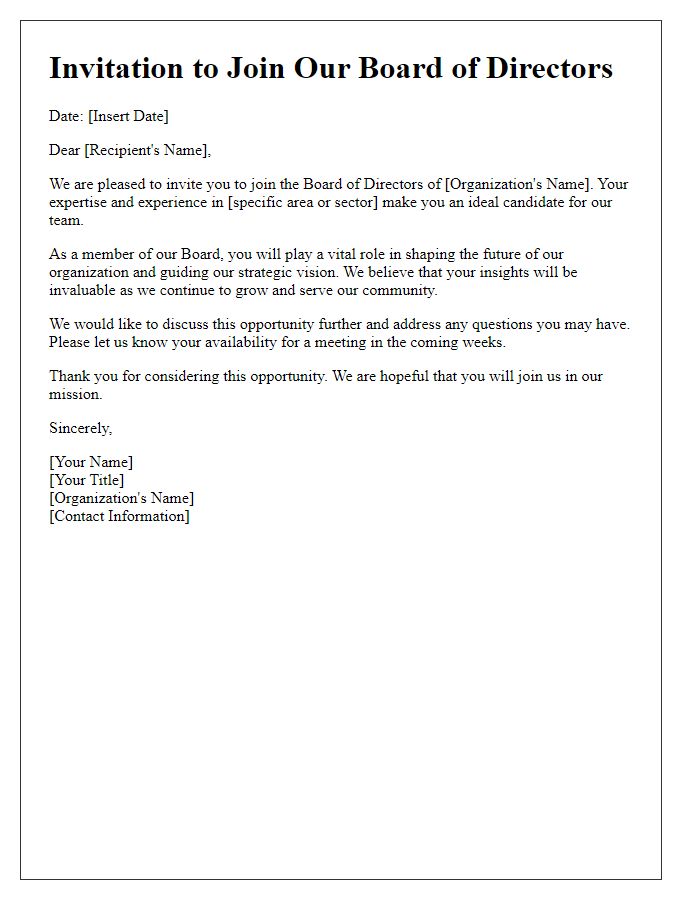 Letter template of Invitation to Join the Board