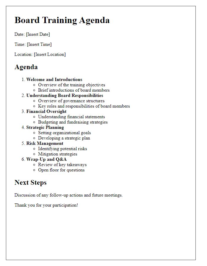 Letter template of board training agenda outline