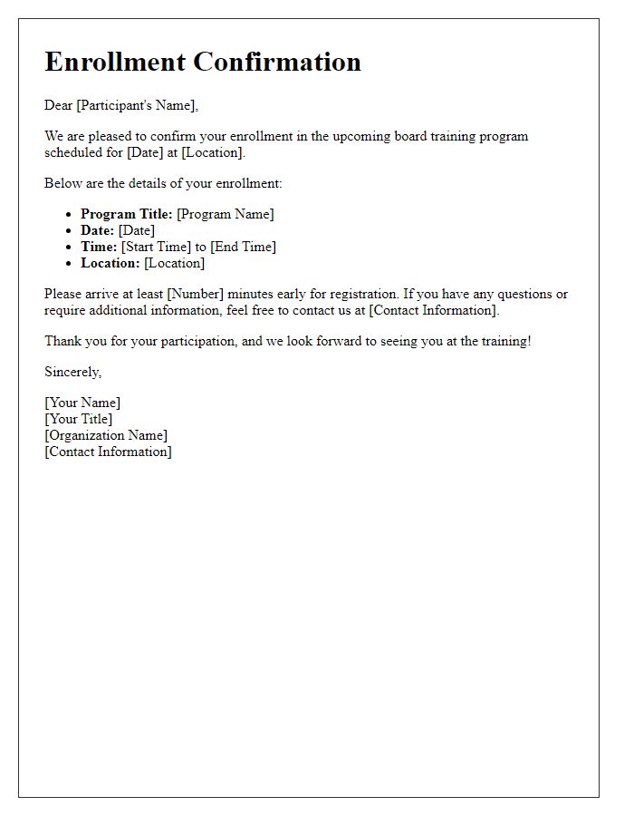 Letter template of board training enrollment confirmation