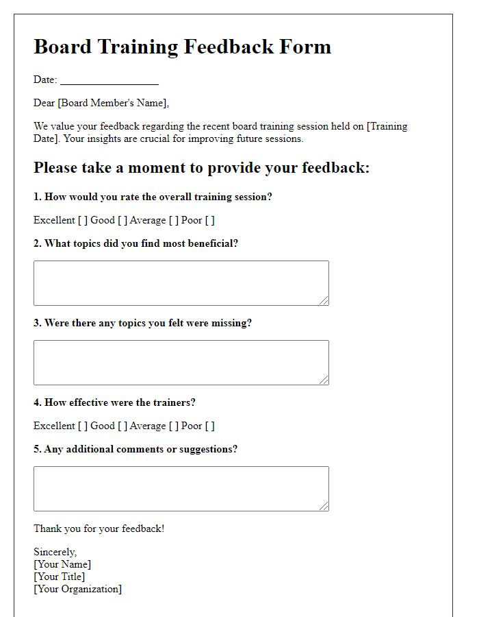 Letter template of board training feedback form