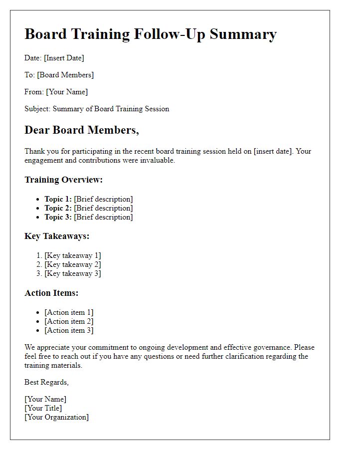 Letter template of board training follow-up summary