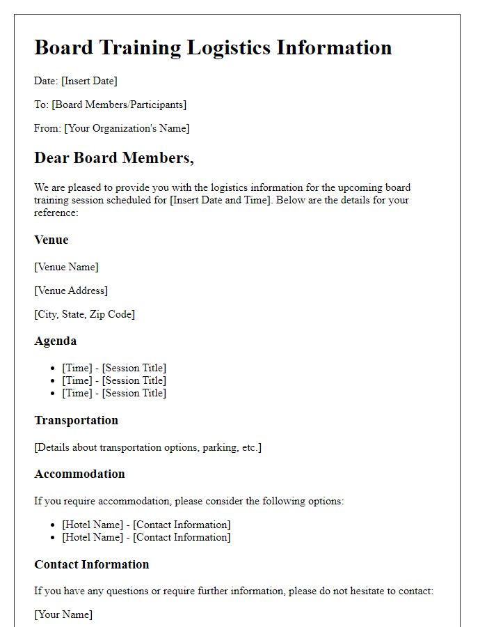 Letter template of board training logistics information