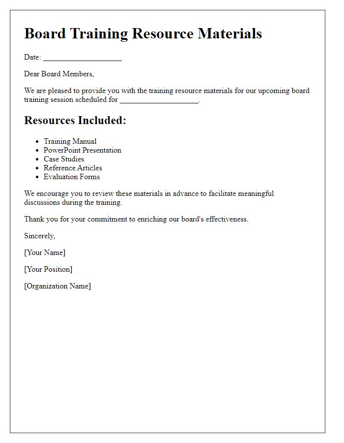 Letter template of board training resource materials