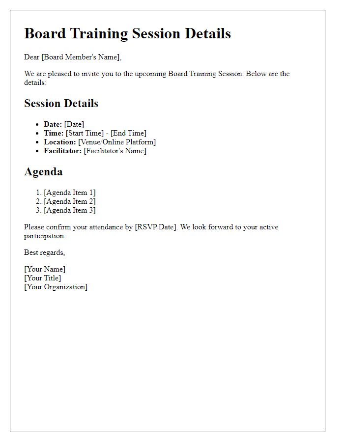 Letter template of board training session details