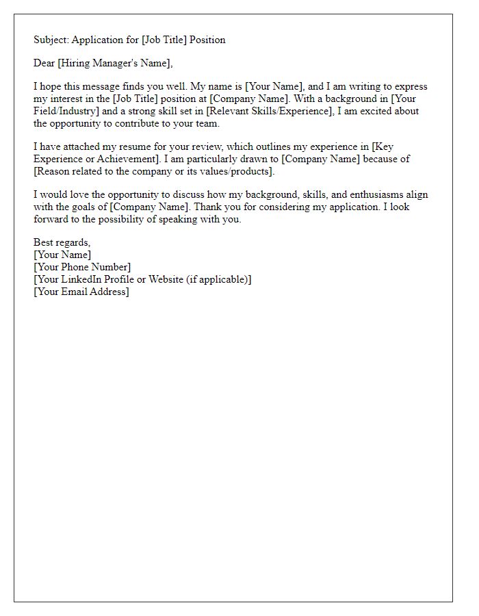 Letter template of cold job application email