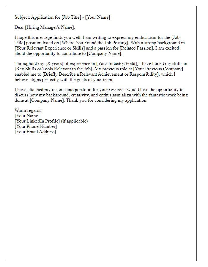 Letter template of creative job application email