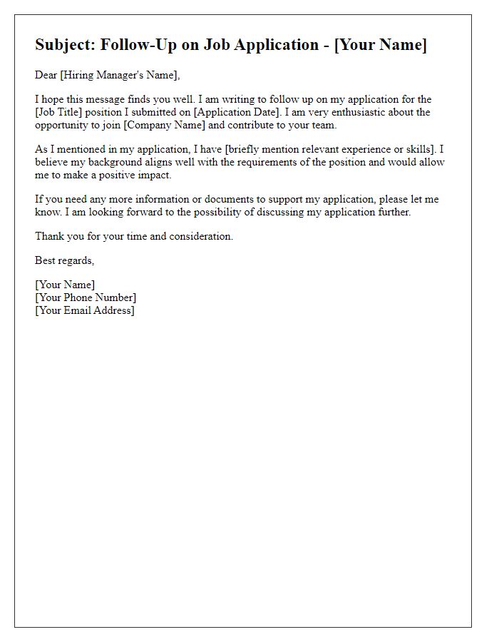 Letter template of follow-up job application email