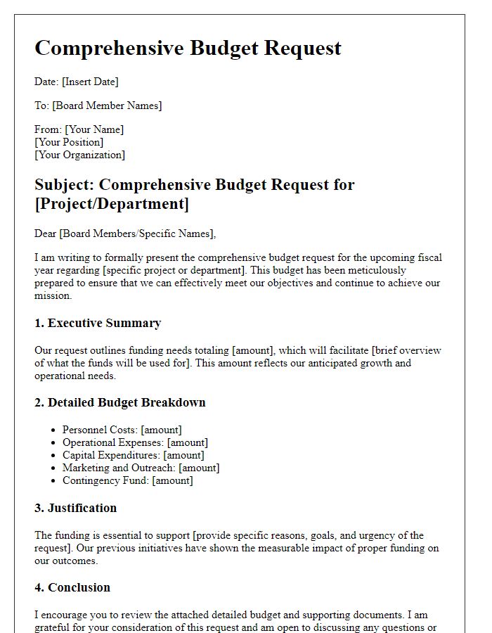 Letter template of comprehensive budget request for board presentation