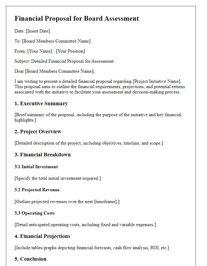 Letter template of detailed financial proposal for board assessment