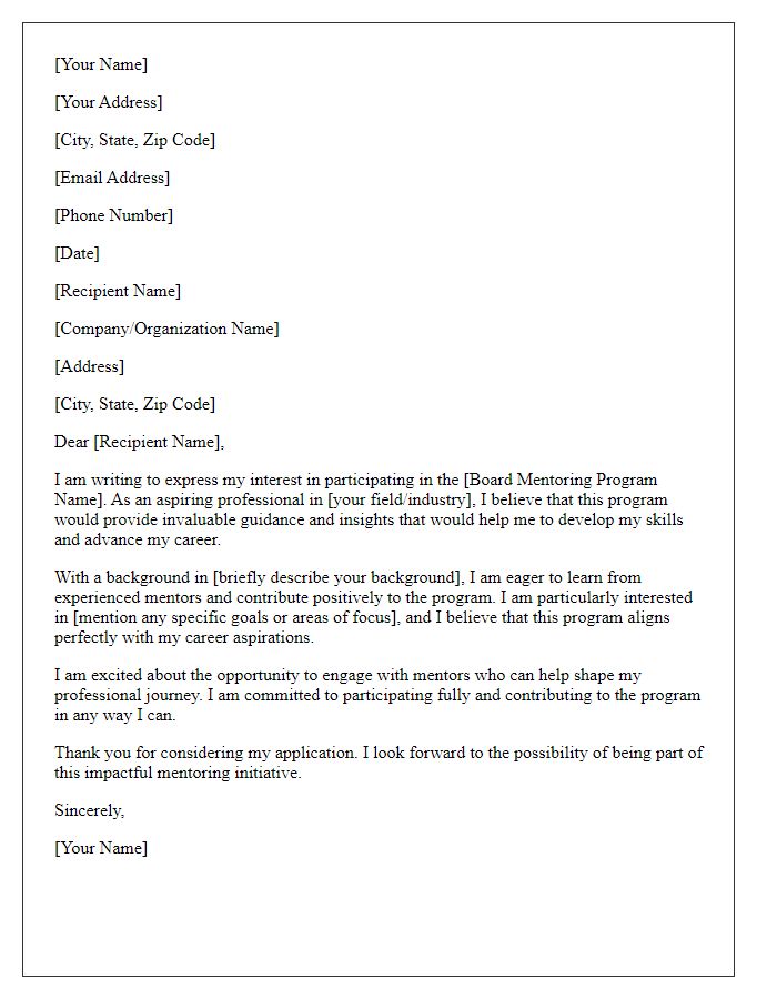 Letter template of application for board mentoring program participation