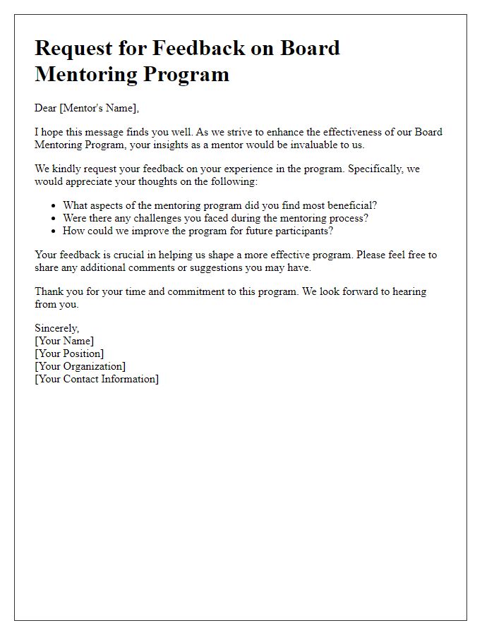 Letter template of feedback request for board mentoring program