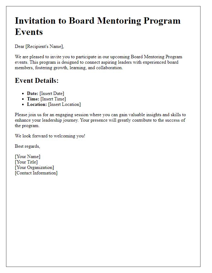 Letter template of invitation to board mentoring program events