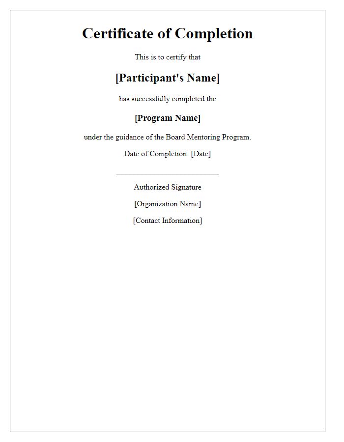 Letter template of program completion certificate for board mentoring