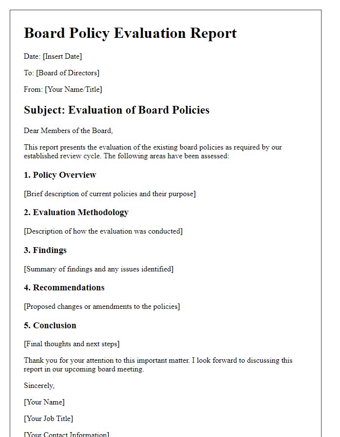 Letter template of board policy evaluation report