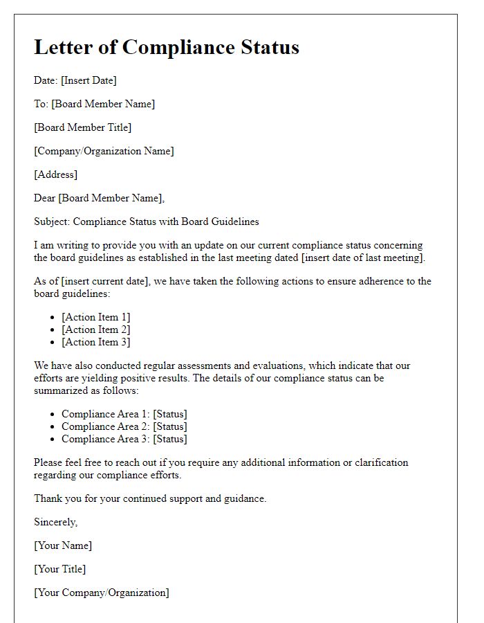 Letter template of compliance status for board guidelines