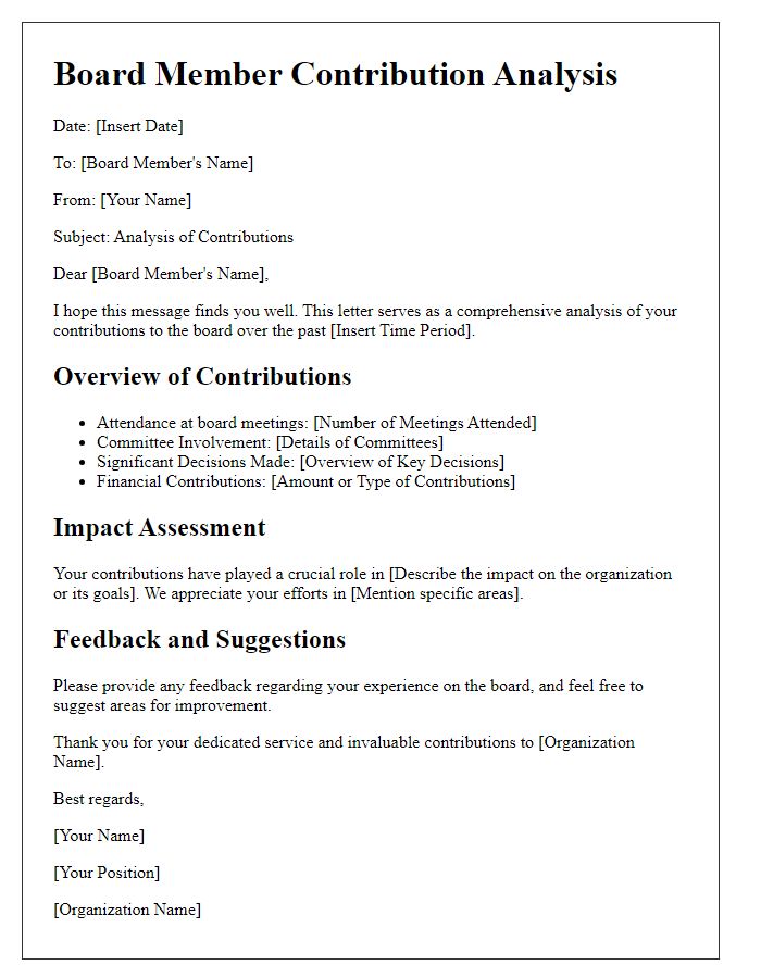 Letter template of board member contribution analysis