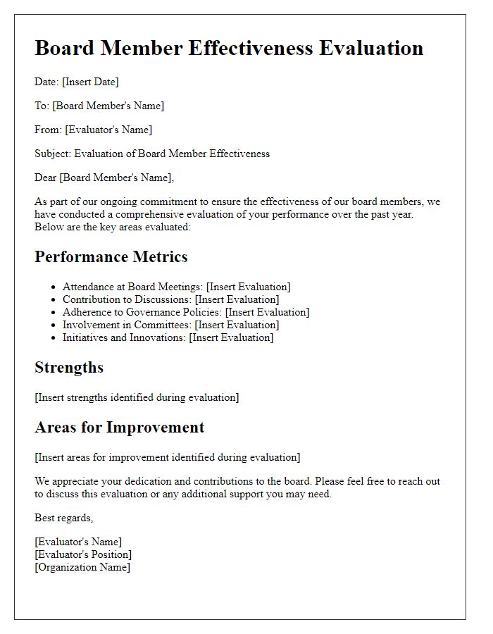 Letter template of board member effectiveness evaluation