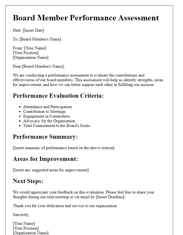 Letter template of board member performance assessment