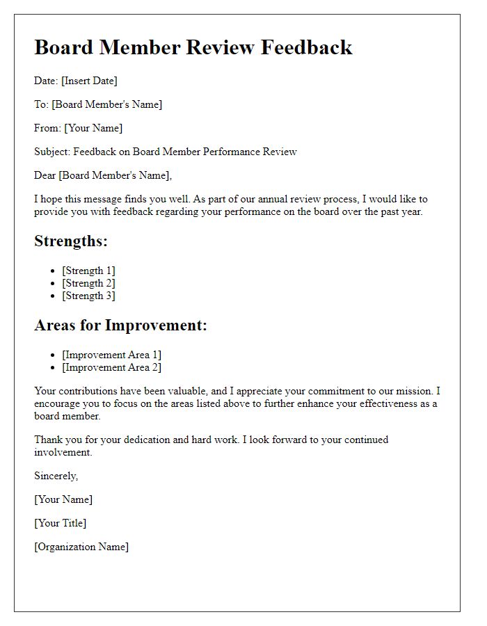 Letter template of board member review feedback