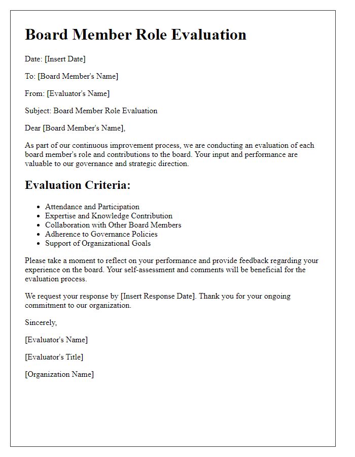 Letter template of board member role evaluation