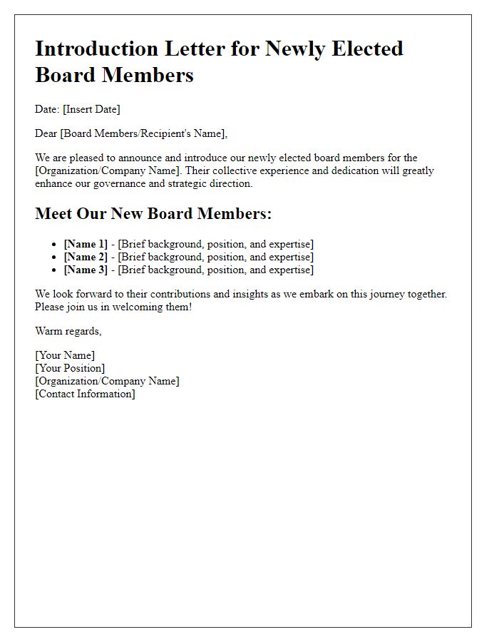 Letter template of introduction for newly elected board members.