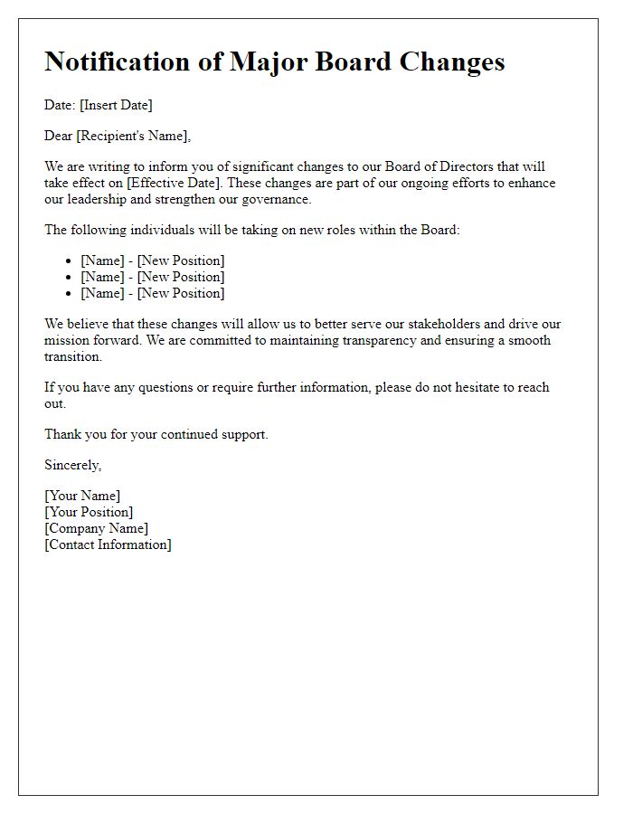 Letter template of notification for major board changes.