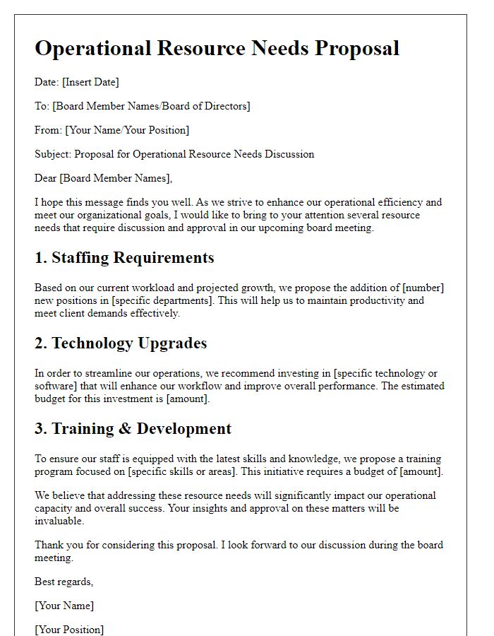 Letter template of operational resource needs for board discussion