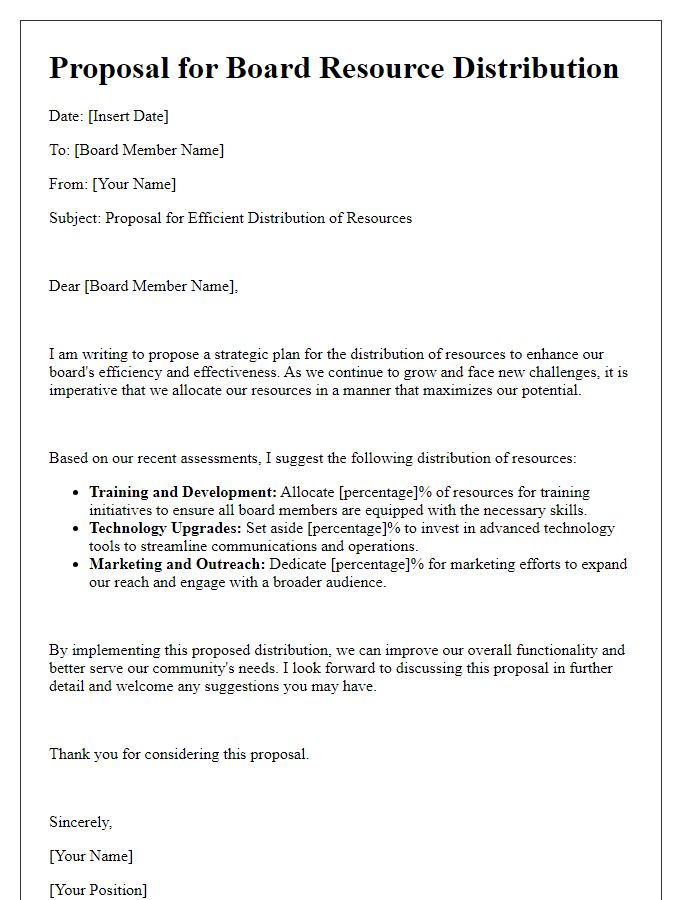 Letter template of proposal for board resource distribution