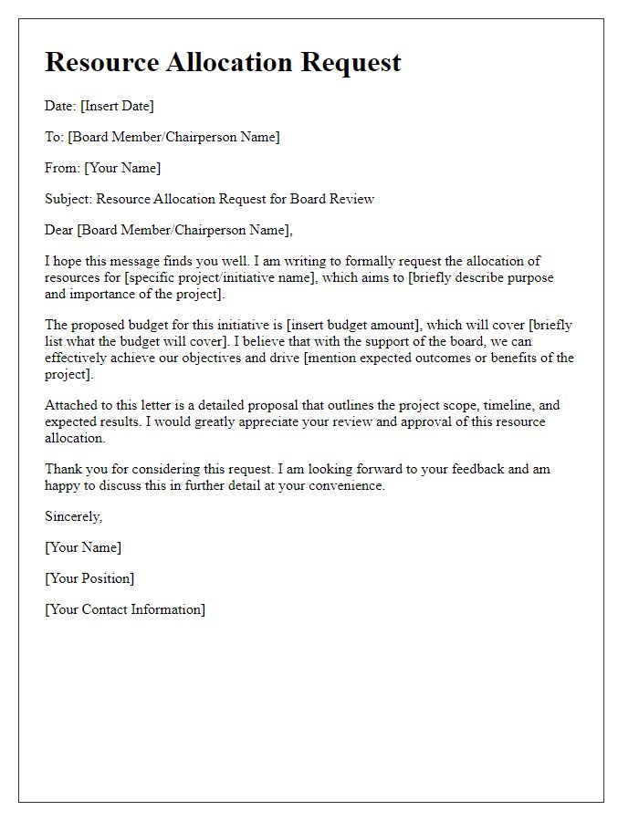 Letter template of resource allocation request for board review