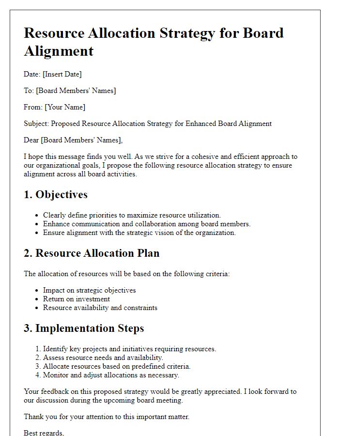 Letter template of resource allocation strategy for board alignment