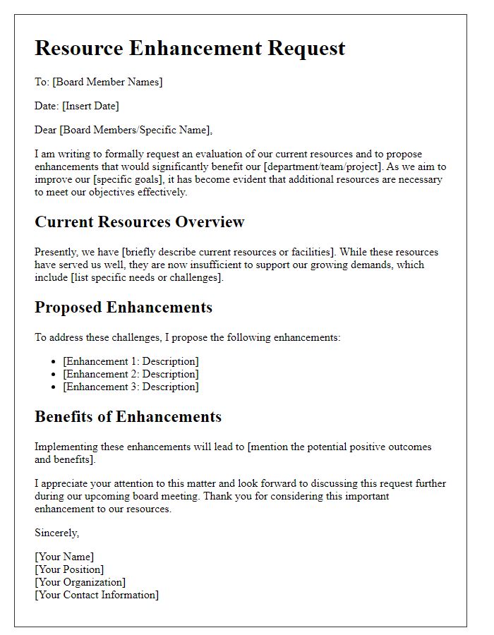 Letter template of resource enhancement request for board evaluation