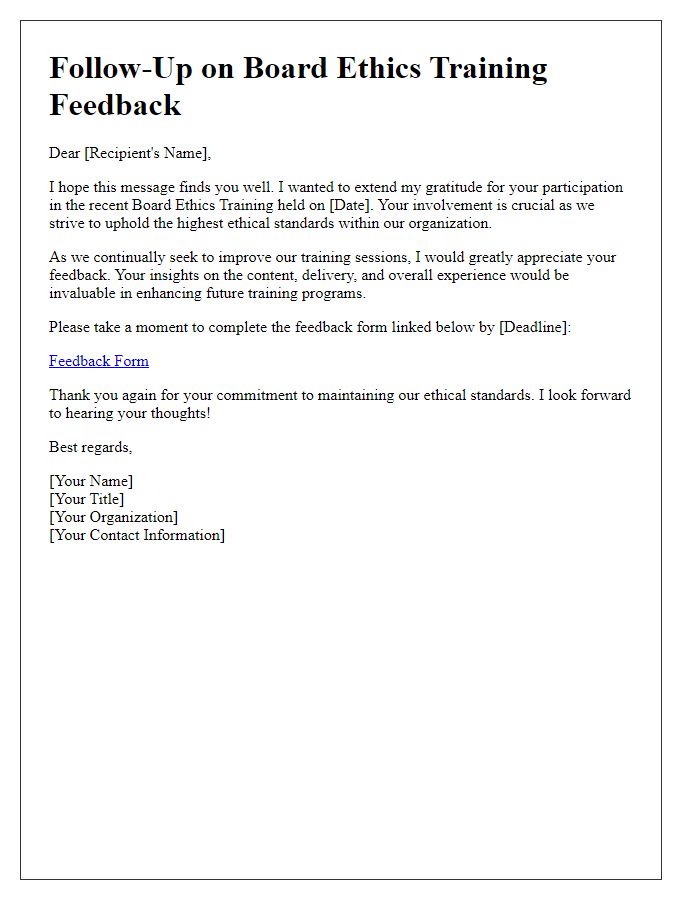 Letter template of follow-up for board ethics training feedback