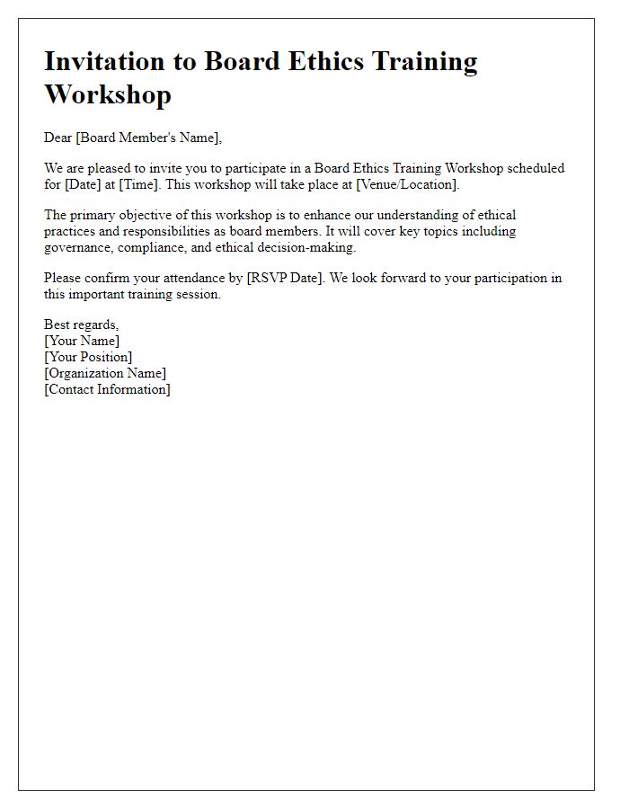 Letter template of invitation for board ethics training workshop