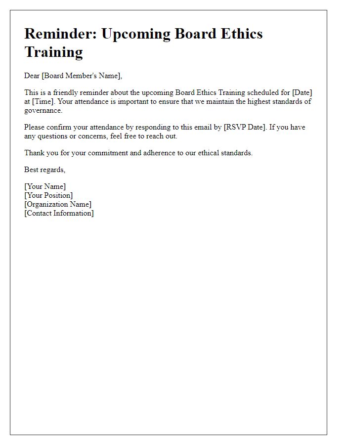 Letter template of reminder for board ethics training attendance