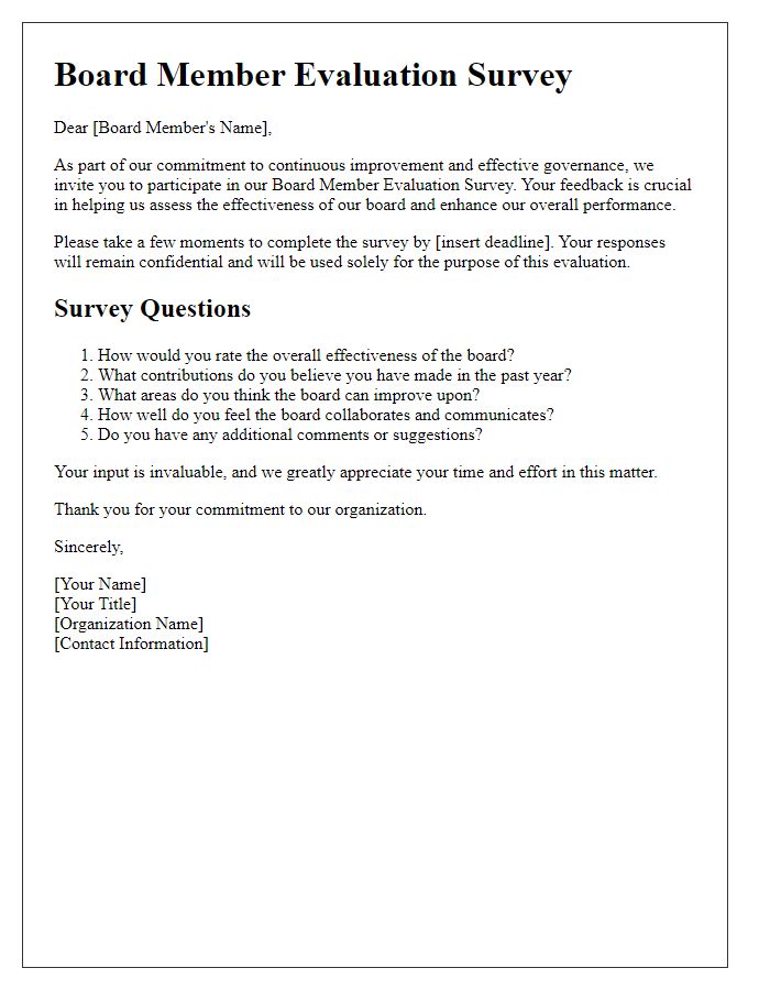 Letter template of board member evaluation survey