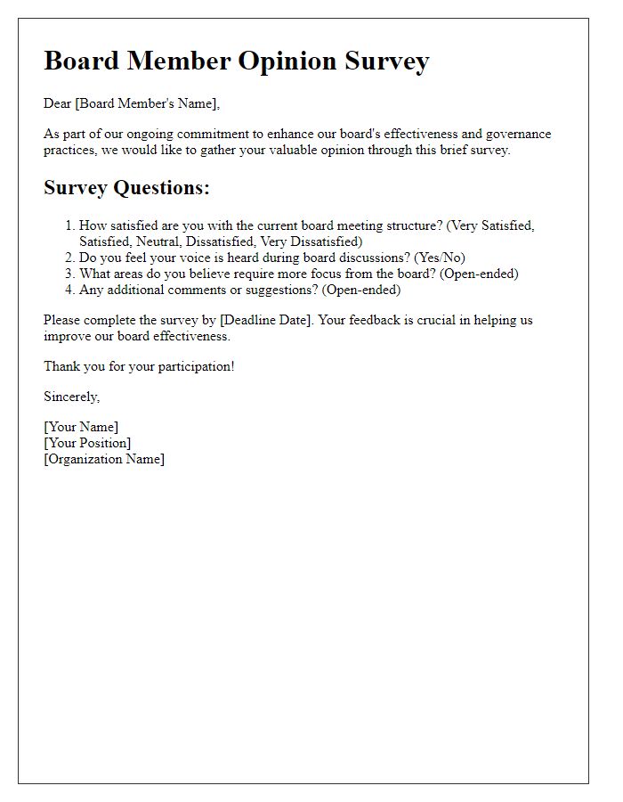 Letter template of board member opinion survey