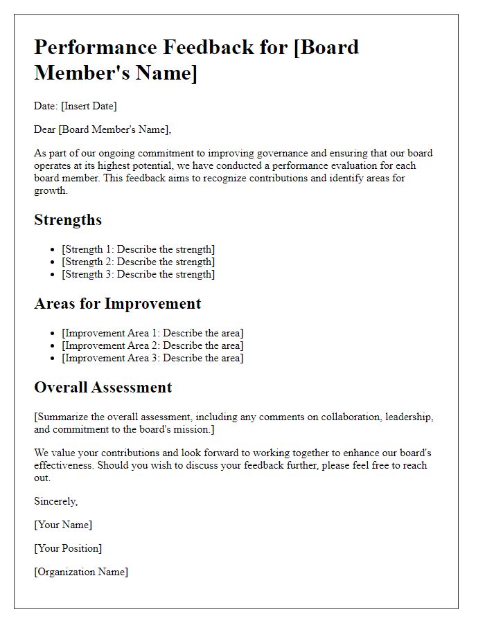 Letter template of board member performance feedback