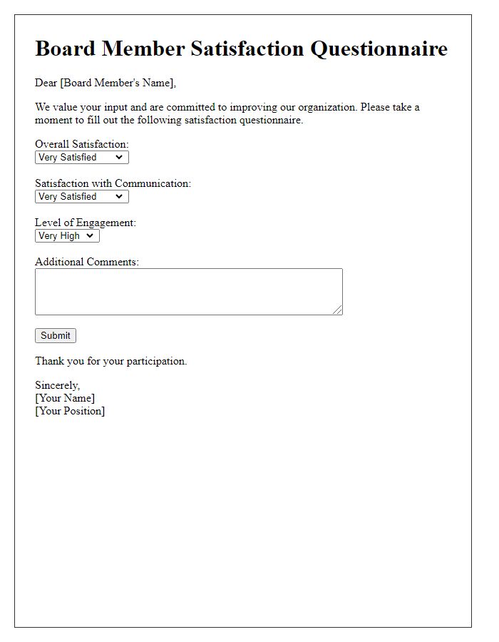 Letter template of board member satisfaction questionnaire