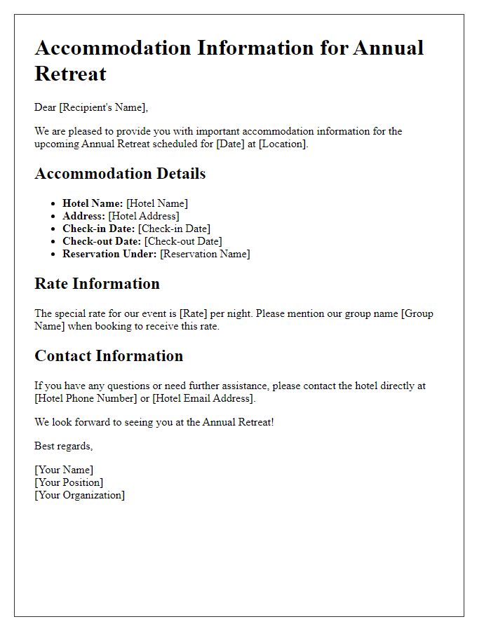 Letter template of accommodation information for board annual retreat