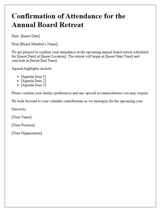 Letter template of confirmation for board annual retreat