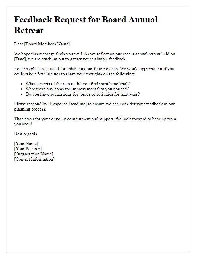 Letter template of feedback request for board annual retreat