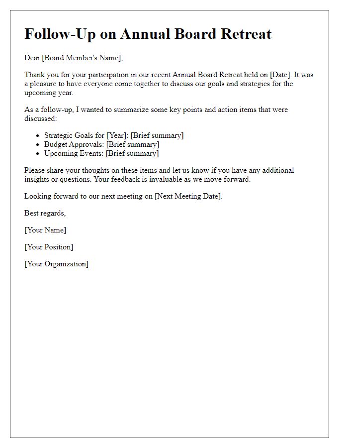 Letter template of follow-up for board annual retreat