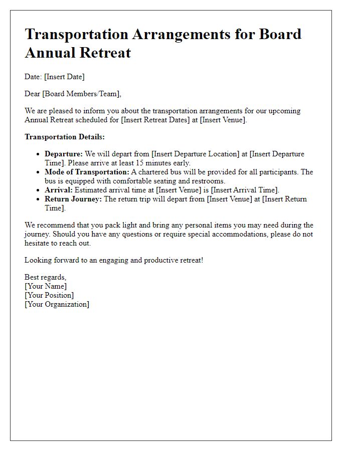 Letter template of transportation arrangements for board annual retreat