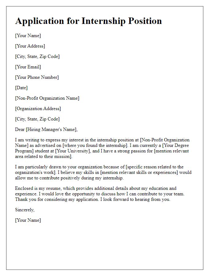 Letter template of internship application for non-profit organizations.