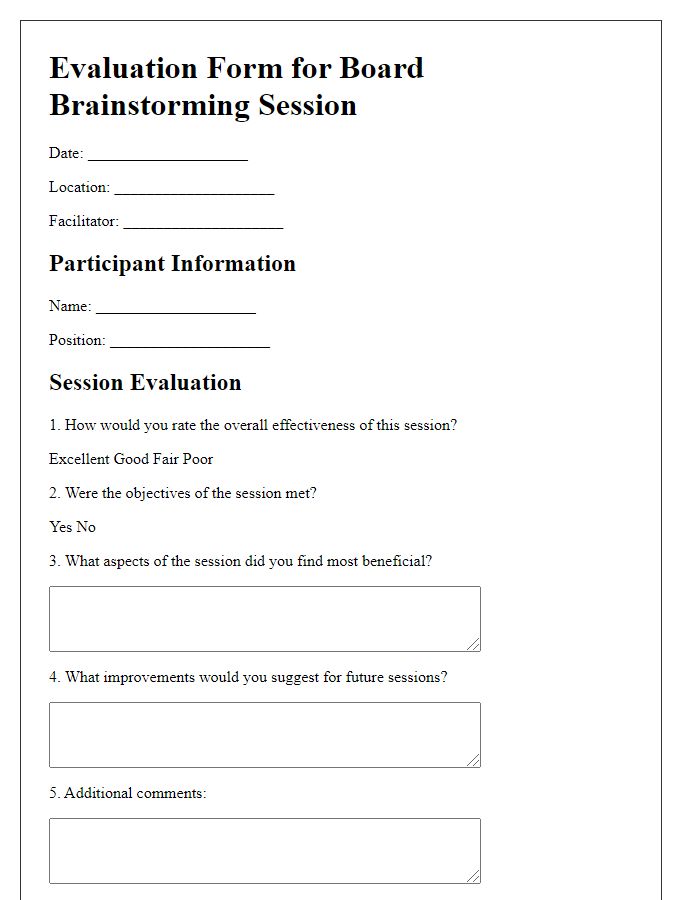 Letter template of evaluation form for board brainstorming session