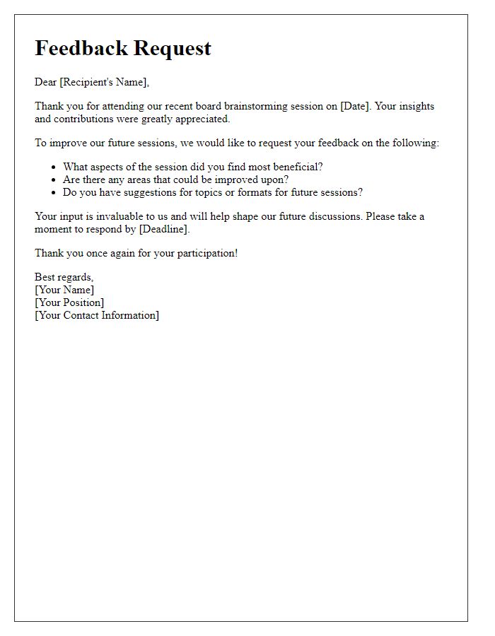 Letter template of feedback request post board brainstorming session