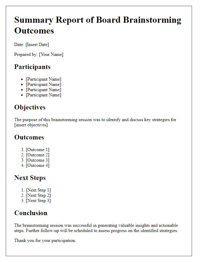 Letter template of summary report for board brainstorming outcomes