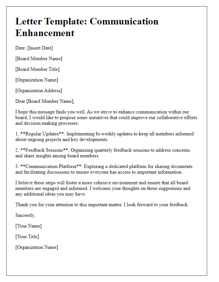 Letter template of board member communication enhancement