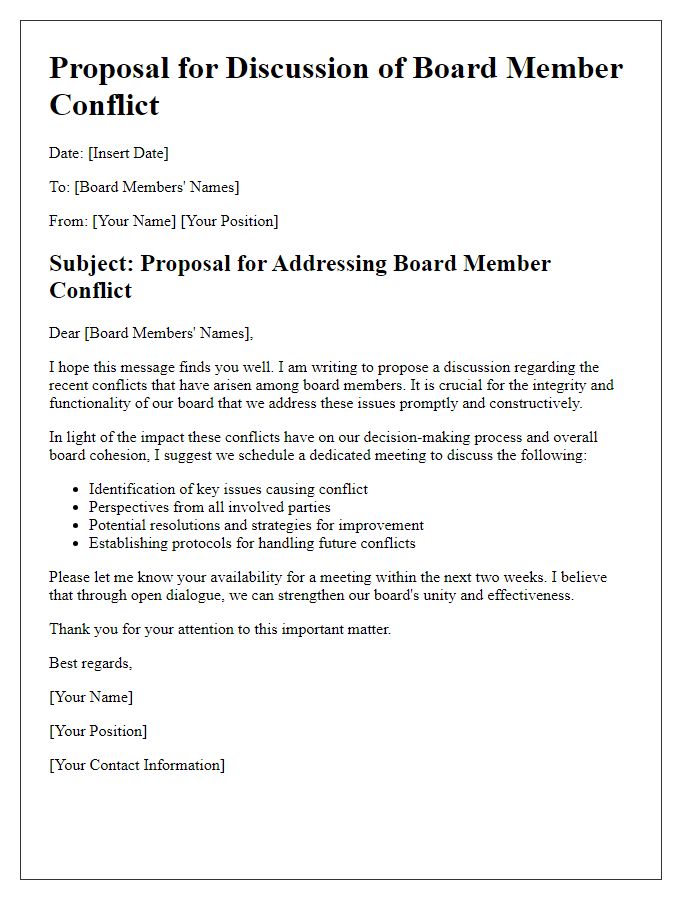 Letter template of board member conflict discussion proposal