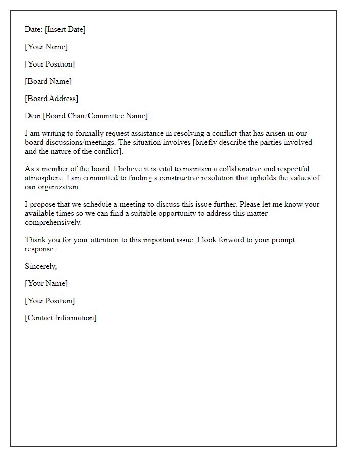 Letter template of board member conflict resolution request